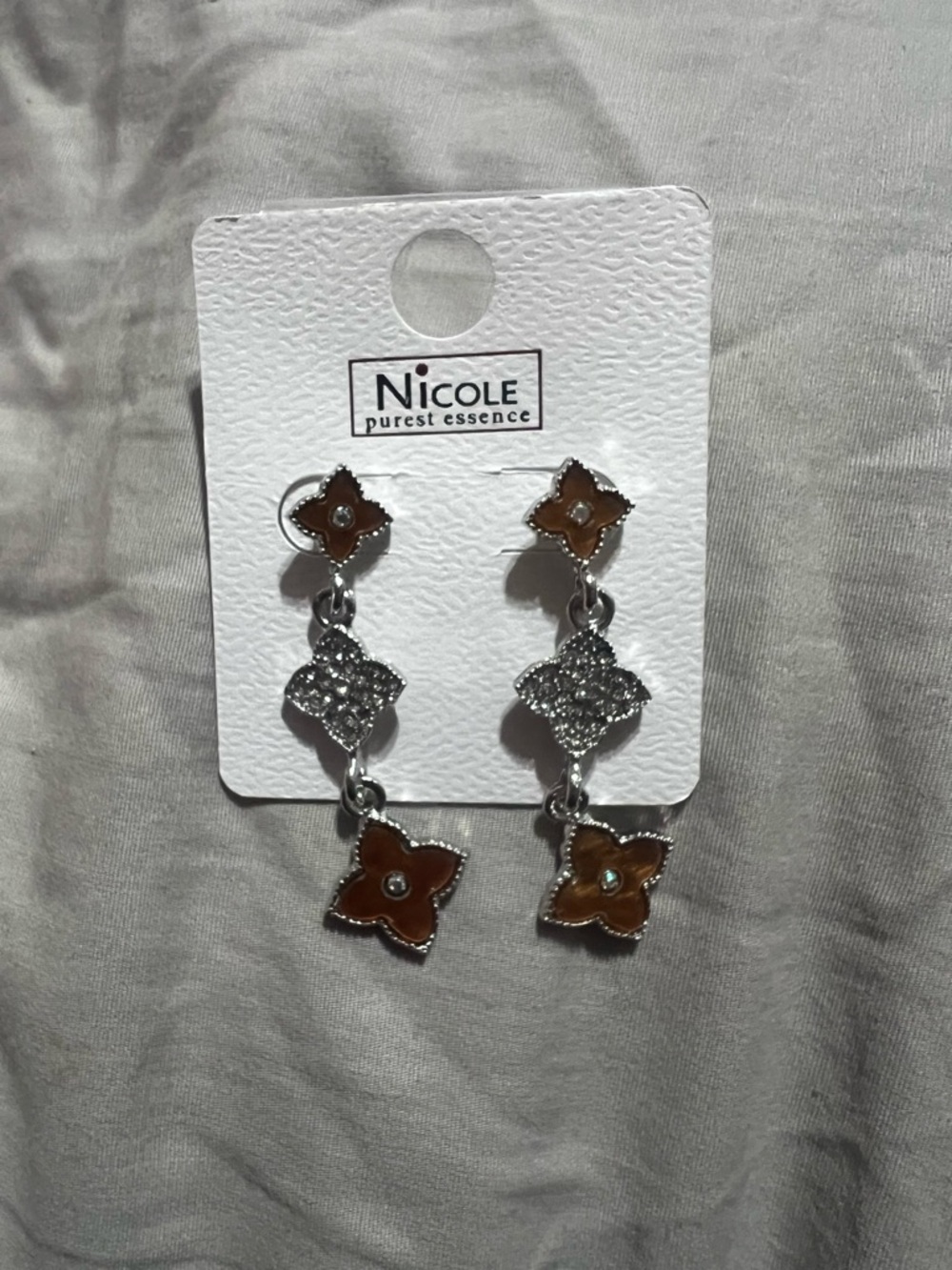 Nicole Brown and Silver Floral Dangle Earrings